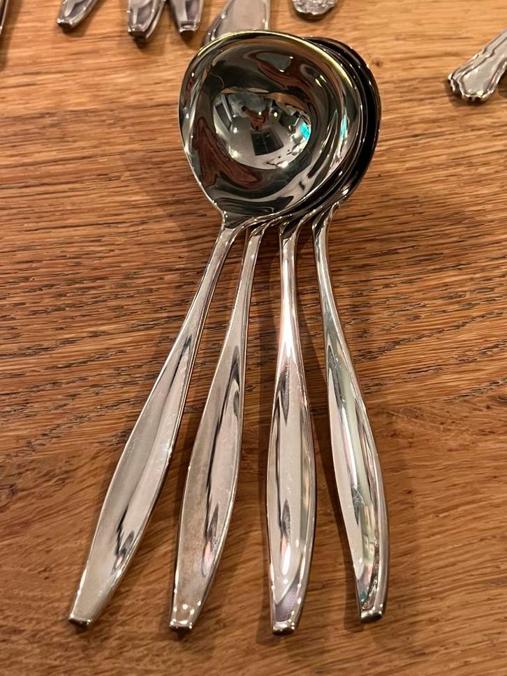 4x saus juslepel keltum pleet verzilverd nieuw, Huis en Inrichting, Keuken | Bestek, Zo goed als nieuw, Los bestek, Zilver, Ophalen of Verzenden