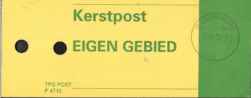 Zaklabel Kerstpost eigen gebied, Ophalen of Verzenden, Gestempeld, Overige thema's