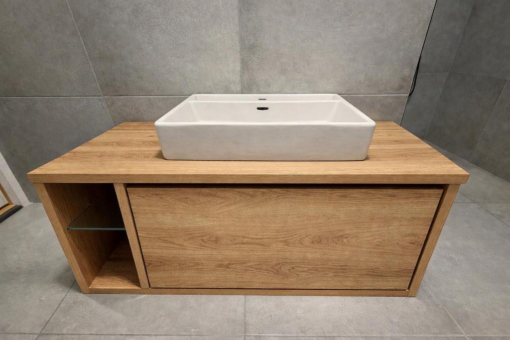 Eiken badkamermeubel 120 cm, Huis en Inrichting, Badkamer | Badkamermeubels, 100 tot 150 cm, Ophalen of Verzenden, Zo goed als nieuw