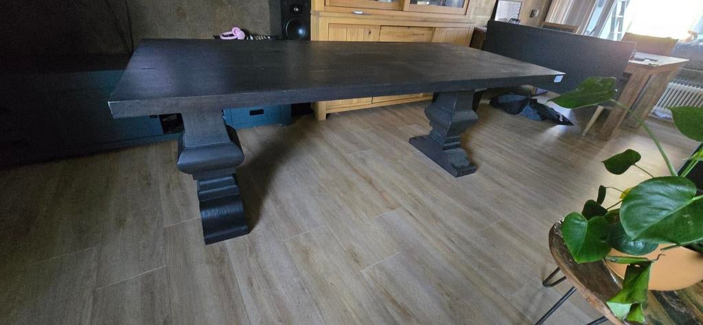 Artwood Paris kloostertafel, massief eiken, zwart, 220x100cm, Artwood, Artwood, Eikenhout, 200 cm of meer