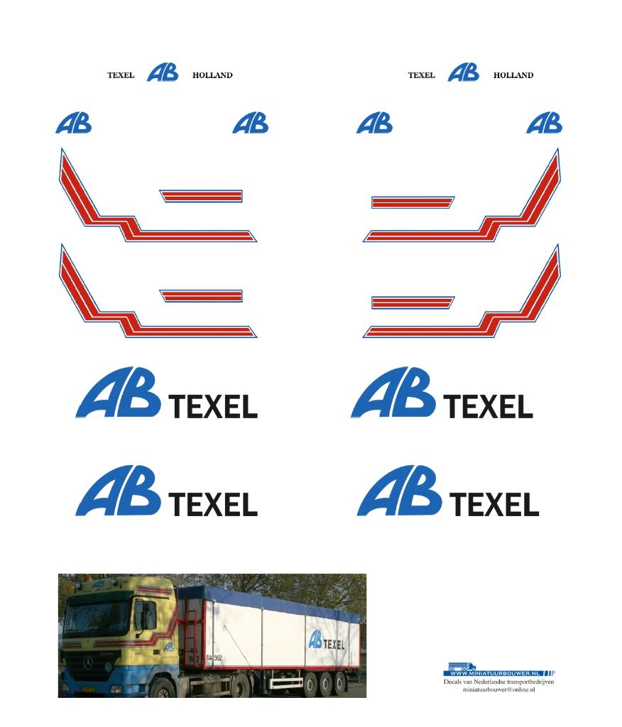 Vrachtauto decal 1:50 AB Texel ( type 2 ), Verzenden, Nieuw, Bus of Vrachtwagen, Overige merken