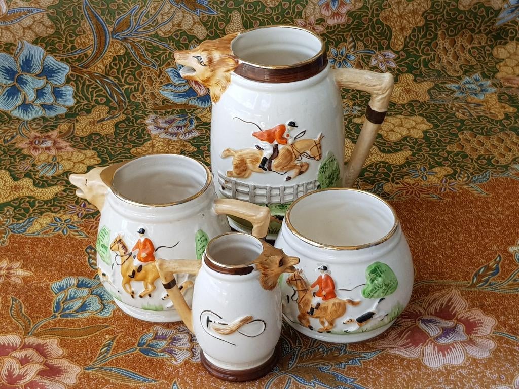 Mooi oud vierdelig vossenjacht serviesgoed uit Engeland., Ophalen of Verzenden