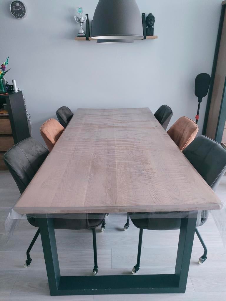 industriële eikenhouten eettafel, Ophalen, Eikenhout, 200 cm of meer, 50 tot 100 cm