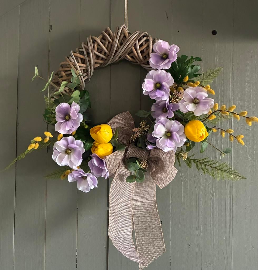 Lente deurkrans handgemaakt – zijdebloemen- uniek cadeau –, Ophalen of Verzenden, Nieuw