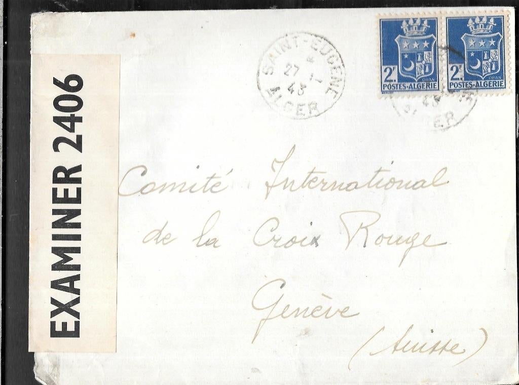 Algerijnse Saint Eugene Censuur Brief aan Rode Kruis Geneve, Verzenden, Envelop