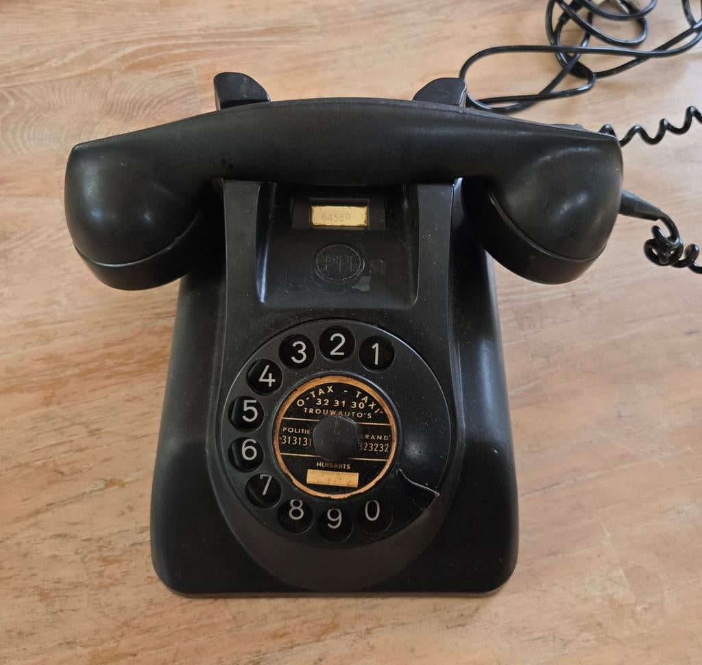 Antieke bakelieten PTT telefoon met draaischijf, Ophalen of Verzenden