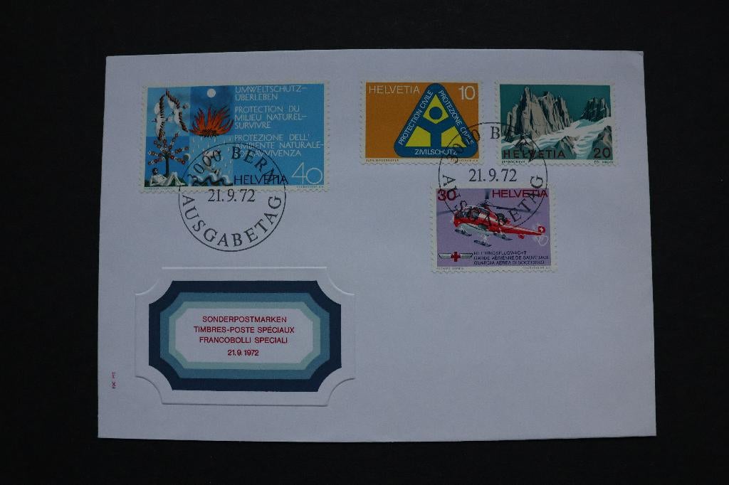 Zwitserland – Helvetia FDC - 1972, Postzegels en Munten, Postzegels | Europa | Zwitserland, Ophalen of Verzenden, Gestempeld