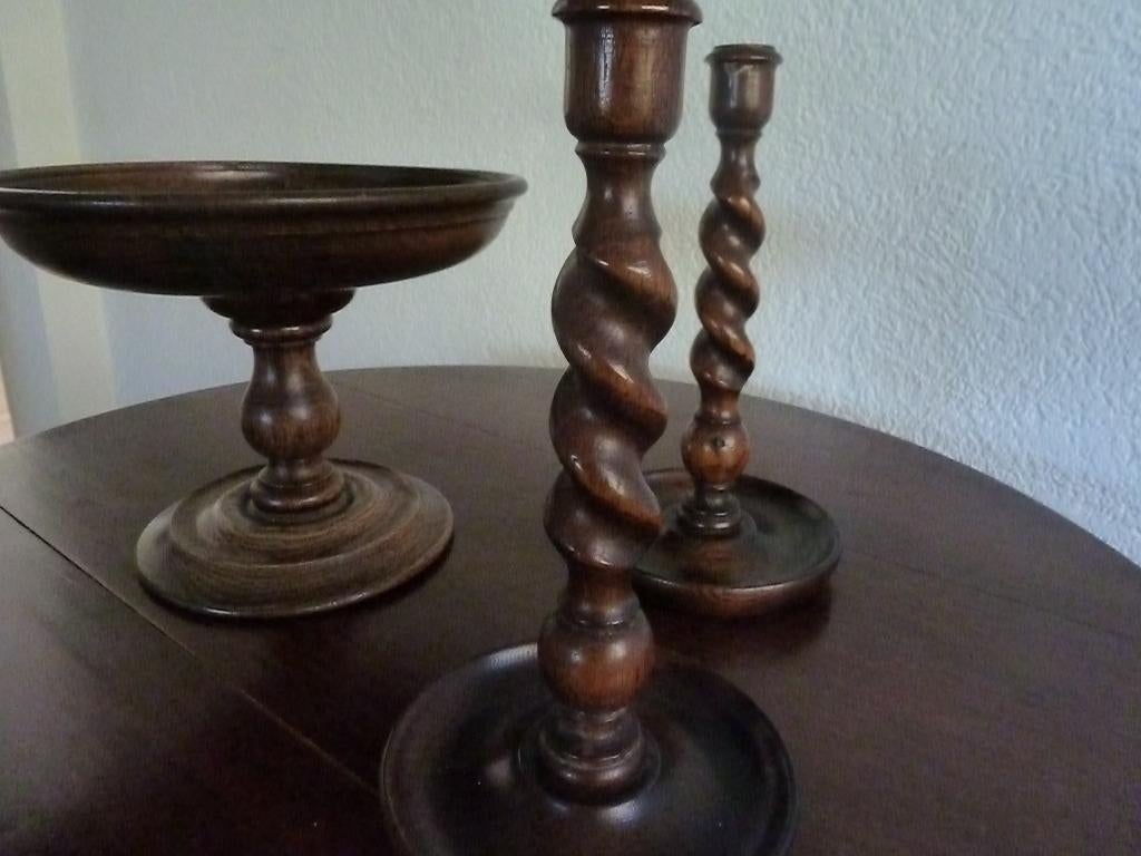 antieke houten kandelaars en notenschaal, Antiek en Kunst, Ophalen, Overige materialen