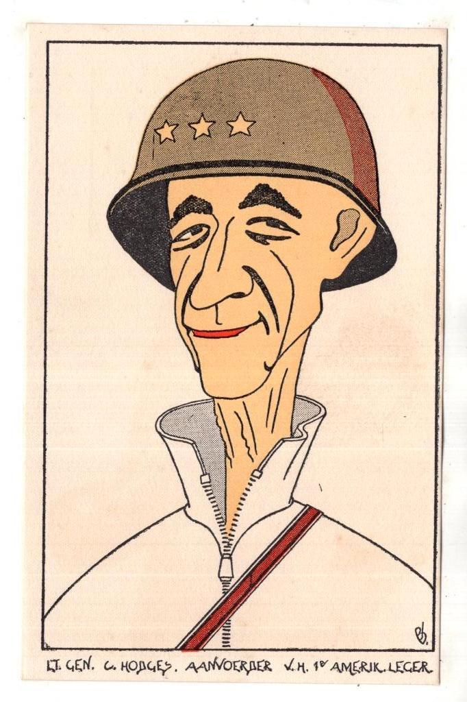 General  Hodges USA army  2e Wereldoorlog  Cartoon, Verzenden, 1920 tot 1940, Ongelopen, Sterren en Beroemdheden