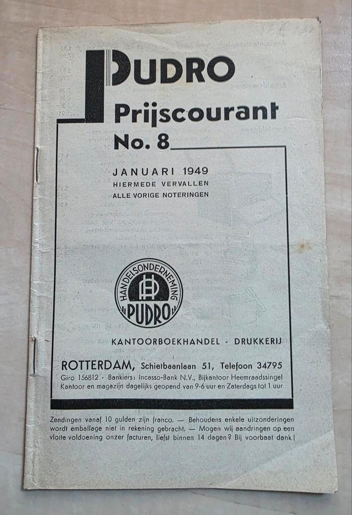 061) ORIGINELE PRIJSCOURANT HANDELSONDERNEMING PUDRO 1949, Verzamelen, Merken en Reclamevoorwerpen, Gebruikt, Overige typen, Ophalen of Verzenden