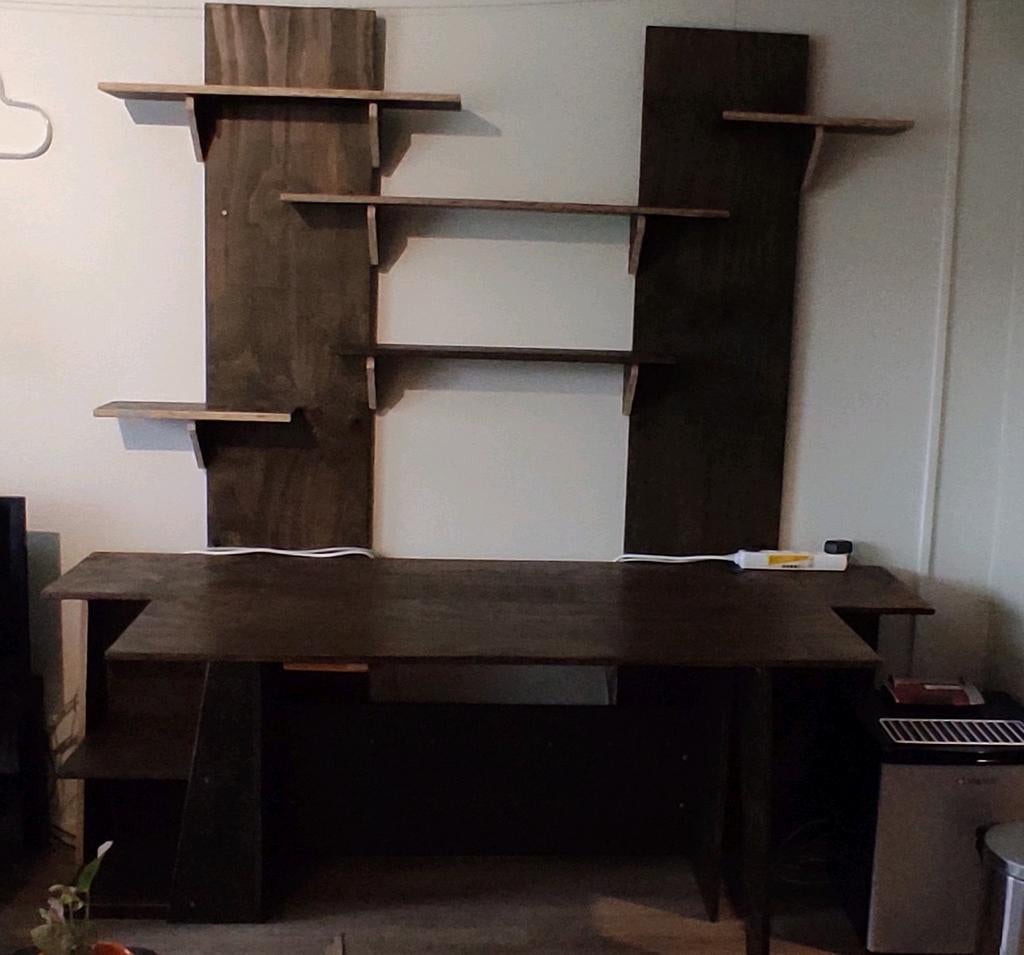 Wandkast met buro van multiplex, Ophalen, 150 tot 200 cm, Zo goed als nieuw, Met klep(pen)