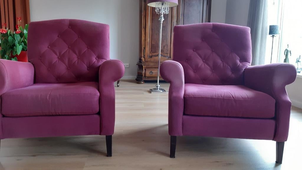 2 fauteuils, merk Interiors., Ophalen, Gebruikt, 75 tot 100 cm, 50 tot 75 cm