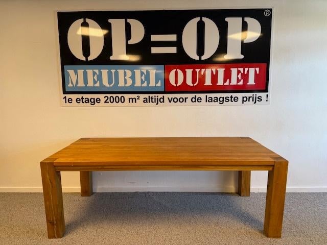 eettafel massief eiken 220 x 100, Ophalen, Gebruikt, Eikenhout, 200 cm of meer