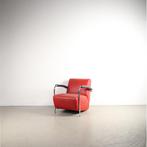 1x Leolux Scylla Fauteuil Rood Leer – Chroom, Niet ingevuld, Gebruikt, Niet ingevuld, 75 tot 100 cm