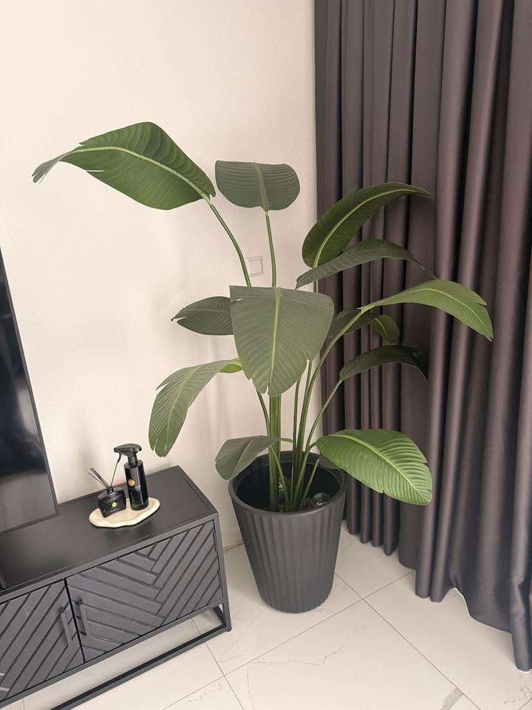 Grote kunstplant Strelitzia in zwarte pot, Ophalen, Binnen, Groen, Kunstplant