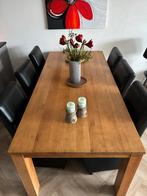 Massieve eettafel 220x100 cm met 6 leren eetkamerstoelen, Huis en Inrichting, Tafels | Eettafels, Ophalen, 100 tot 150 cm, 200 cm of meer