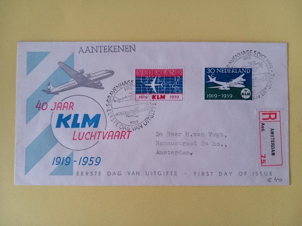 1959 KLM FDC E40 met open klep e1, Postzegels en Munten, Verzenden, Nederland