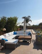 Grote loungeset met witte imitatieleer kussens, Tuin en Terras, Tuinsets en Loungesets, Ophalen, Gebruikt, Stoel