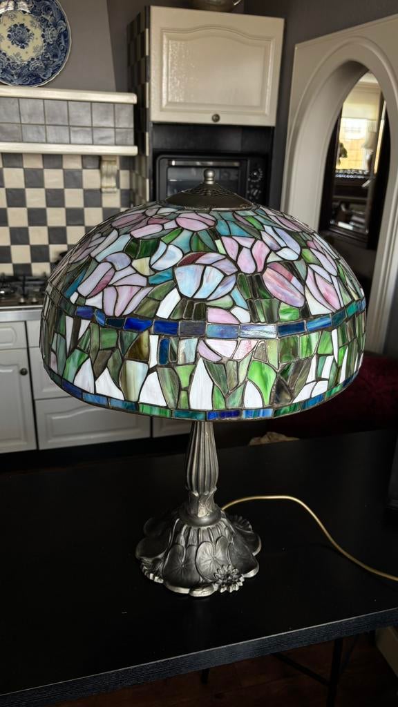 Staande vintage Tiffany lamp — glas in lood, Ophalen of Verzenden