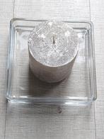 Bolsius rustieke kaars op een mooi glazen plateau, Huis en Inrichting, Overige materialen, Overige kleuren, Nieuw, Ophalen of Verzenden
