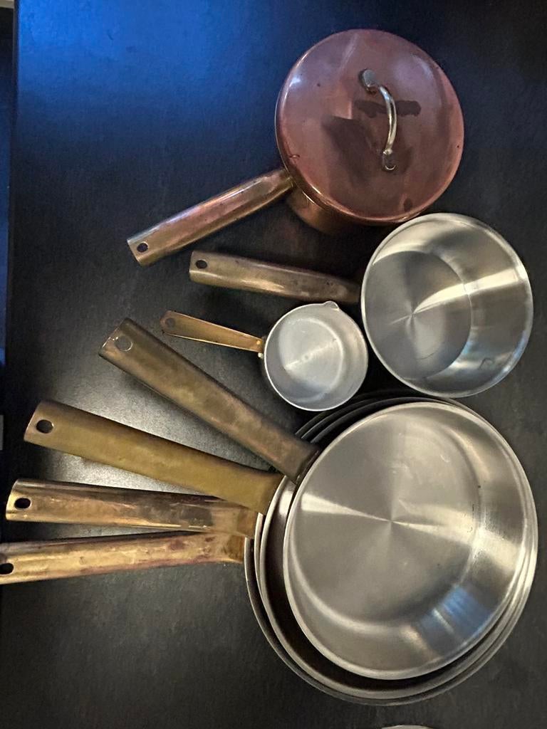 Koperen pannenset, Huis en Inrichting, Keuken | Potten en Pannen, Ophalen, Gebruikt, Overige materialen, Koekenpan of Braadpan