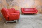 ZGANieuw 2 rode leren Leolux Tango design banken, Leolux, Leolux, Driepersoons, 75 tot 100 cm