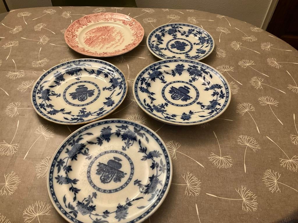 5 DELFS BLAUWEN BORDEN 1 BRITISCHE WILLAGE, Antiek en Kunst, Ophalen