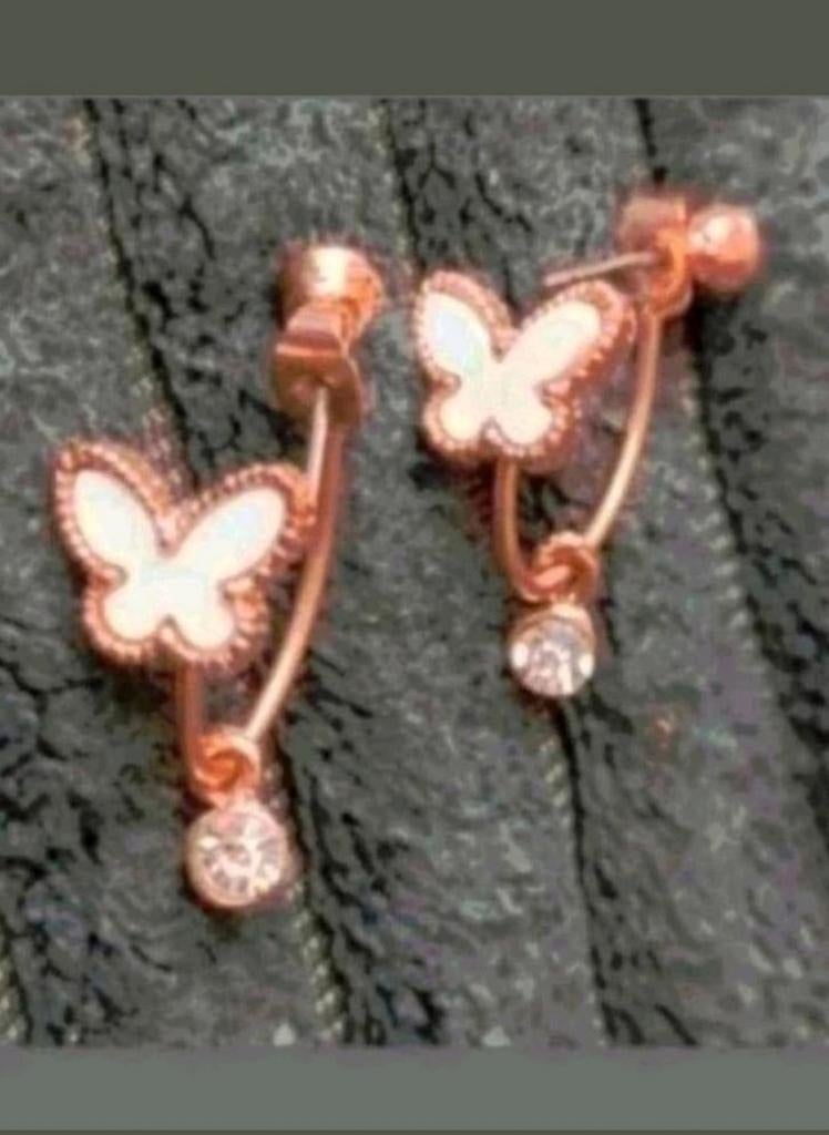 Oorbellen vlinder Swarovski steentje, Verzenden, Nieuw, Goud, Knopjes of Stekers