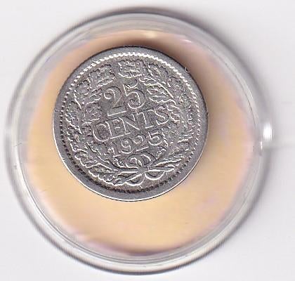 25 Cent 1925 met randtikje, Postzegels en Munten, Munten | Nederland, Verzenden, Zilver, 25 cent, Koningin Wilhelmina