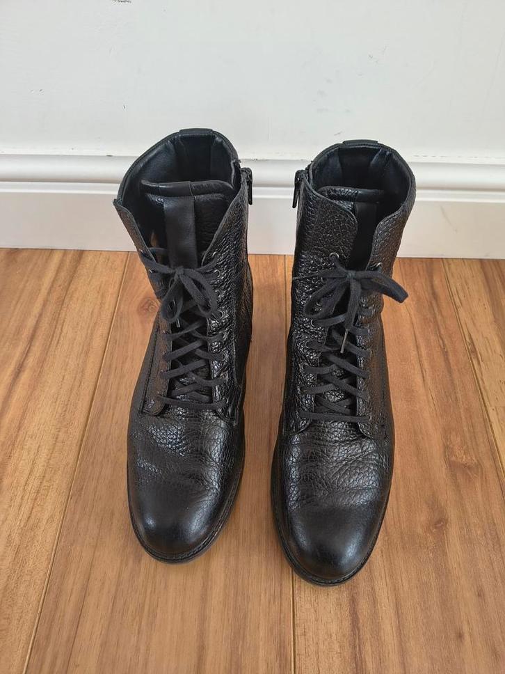 Zwarte leren veterlaarzen durea maat 7,5 wijdte k, Kleding | Dames, Schoenen, Zo goed als nieuw, Lage of Enkellaarzen, Zwart, Ophalen of Verzenden