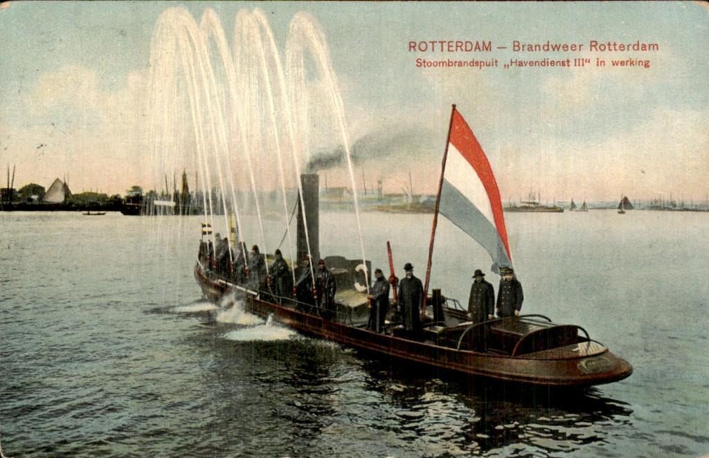 Rotterdam - Brandweer - Stoombrandspuit Havendienst III, Verzamelen, Ansichtkaarten | Nederland, Gelopen, Zuid-Holland, Voor 1920