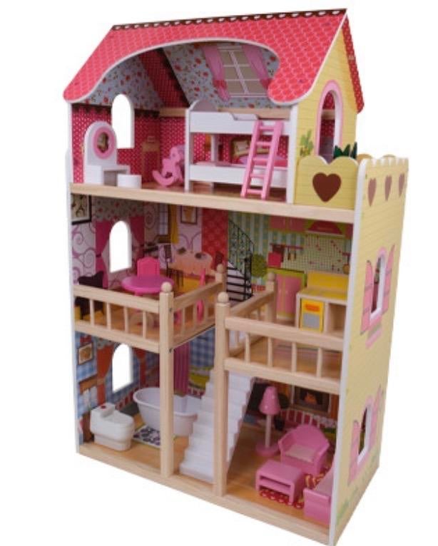 Houten poppenhuis roze bandits and angels house of angels, Ophalen, Gebruikt, Poppenhuis
