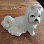 Vintage porseleinen Maltezer hond beeldje met roze strik, Ophalen of Verzenden