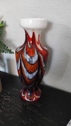 Vintage vaas opaline glas Florence oranje wit grijs 37 cm, Oranje, Ophalen of Verzenden, Minder dan 50 cm, Glas