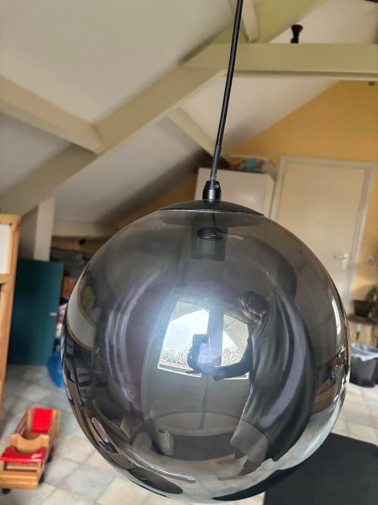 Moderne hanglamp met rookglas bol - Ø 30 cm, Ophalen, Gebruikt, Glas, Minder dan 50 cm