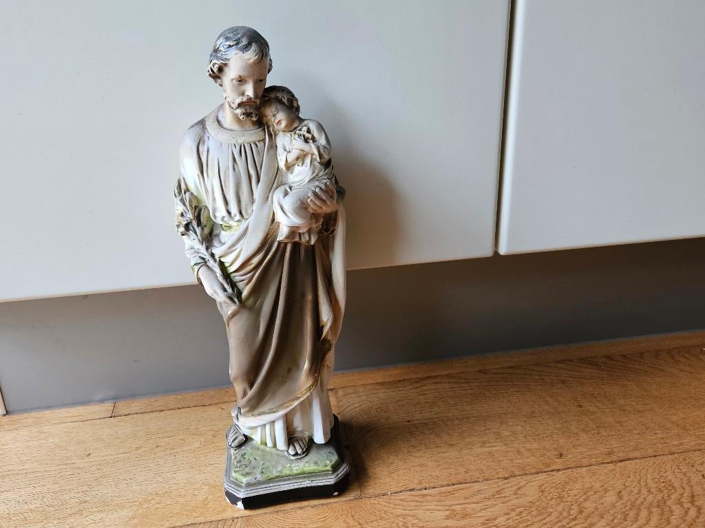 Oud gips beeld Josef met Jezus, Ophalen of Verzenden