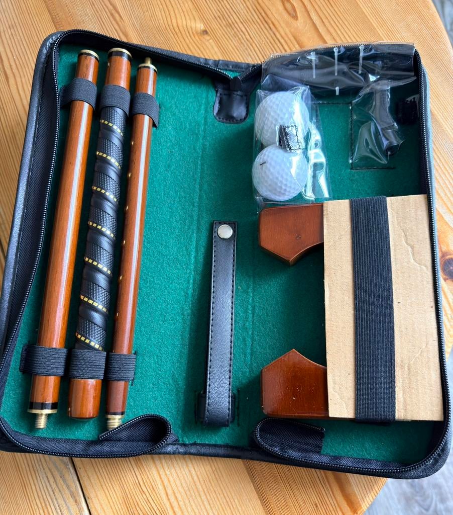 Luxe Houten Golf Putter Set in Lederen Etui - Executive Put., Ophalen of Verzenden, Zo goed als nieuw, Set
