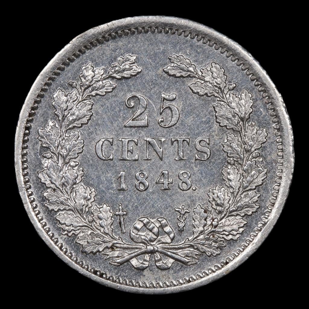 25 cent 1848. Pr., Postzegels en Munten, Munten | Nederland, Zilver, 25 cent, Ophalen of Verzenden, Koningin Wilhelmina