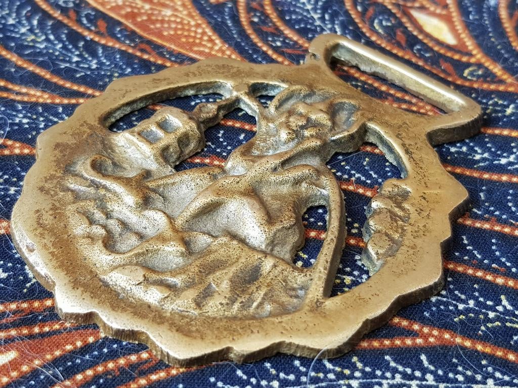 Mooi oud Engels koper kleppermannetje met een Pixie 7,8 cm., Ophalen of Verzenden, Koper