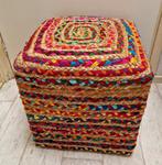 Woood poef Candy vierkant 40x40x40 cm, Ophalen, Minder dan 50 cm, Bohemian, Kleurrijk, Speels, Vierkant