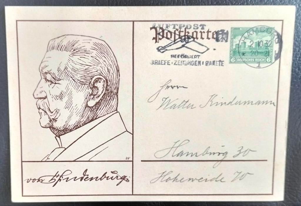 Duitse Rijk Postkarte Paul von Hindenburg Gelopen 1932., Verzenden, Briefkaart