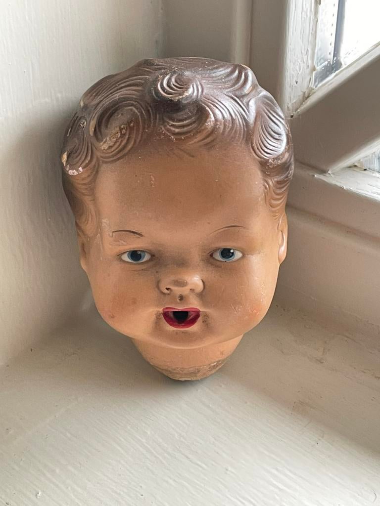 Poppenhoofd poppenkop brocante, Verzamelen, Poppen, Ophalen of Verzenden, Gebruikt, Pop