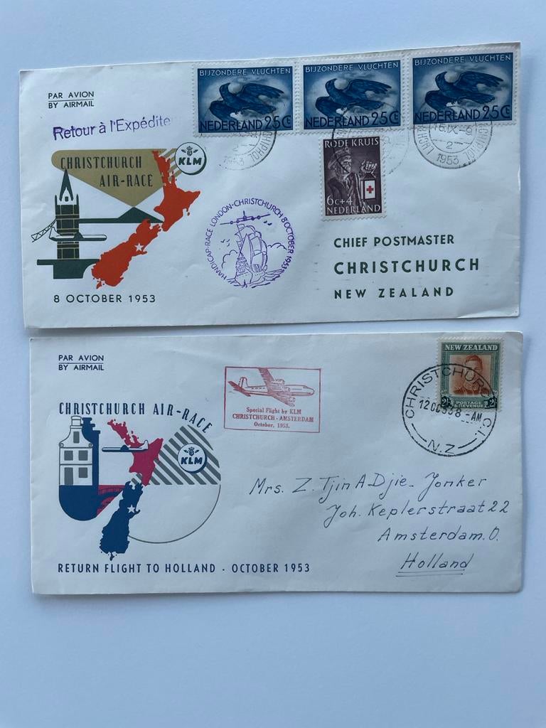 Christchurch Air-Race Covers 1953 - Retour & Retourvlucht, Postzegels en Munten, Ophalen of Verzenden, Na 1940, Gestempeld