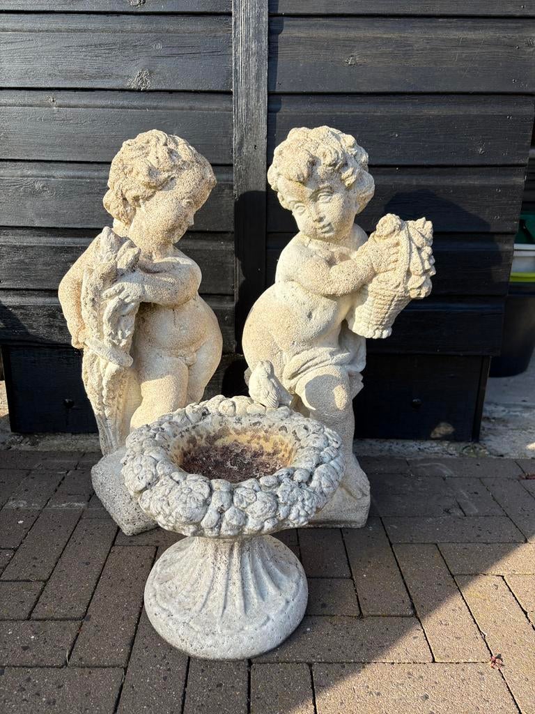 Stenen tuinbeelden engelen, Tuin en Terras, Tuinbeelden, Ophalen, Zo goed als nieuw, Steen