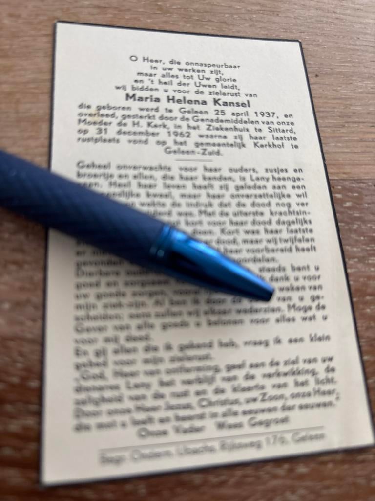 Kansel Maria 1937 Geleen 1962 Sittard  - E00877, Ophalen of Verzenden, Bidprentje