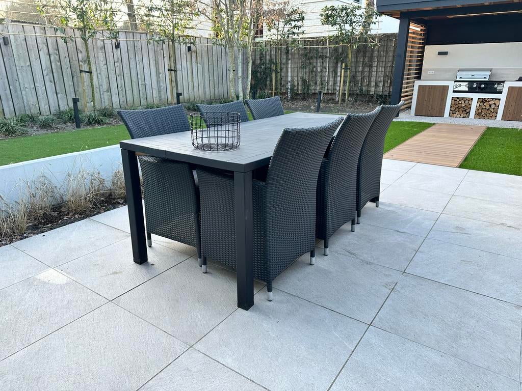Hardhouten tuinset met 6 stoelen - 206x90 cm, Tuin en Terras, Tuinsets en Loungesets, Ophalen, Gebruikt, Eettafel, Hardhout