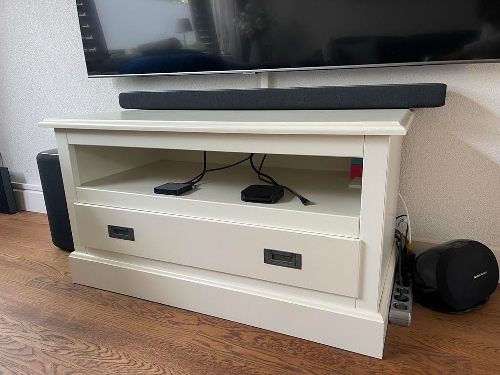 Tv kastje met lade wit/creme, Ophalen, Overige materialen, Gebruikt, 100 tot 150 cm