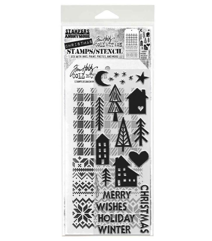 Stampers Anonymous Tim Holtz Stamps + Stencil Set #187, Hobby en Vrije tijd, Stempelen, Nieuw, Clearstamp, Verzenden