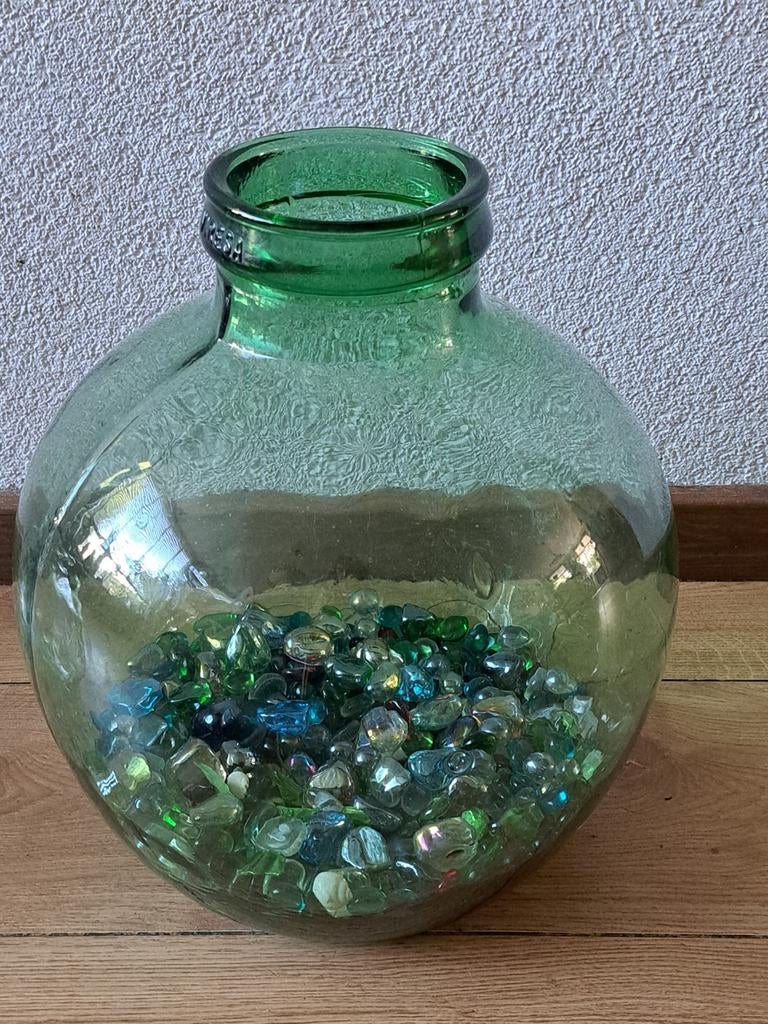 Grote dikwandige glazen vaas pot, Huis en Inrichting, Woonaccessoires | Vazen, Ophalen of Verzenden, Minder dan 50 cm, Groen, Glas