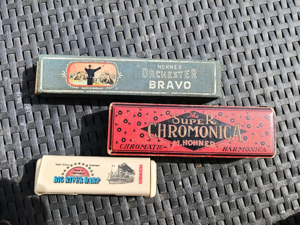 3 Hohner Mondharmonica's: Super Chromonica, Bravo, Big River, Ophalen, Gebruikt, Overige typen, Chromatisch